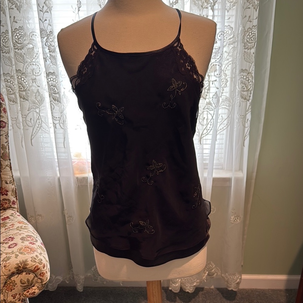 Elegant Black Lace Trim Cami Top
